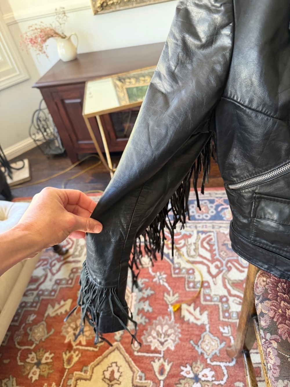 Vintage Black Fringe Leather Jacket - Women’s Western Style size small - Picture 4 of 6